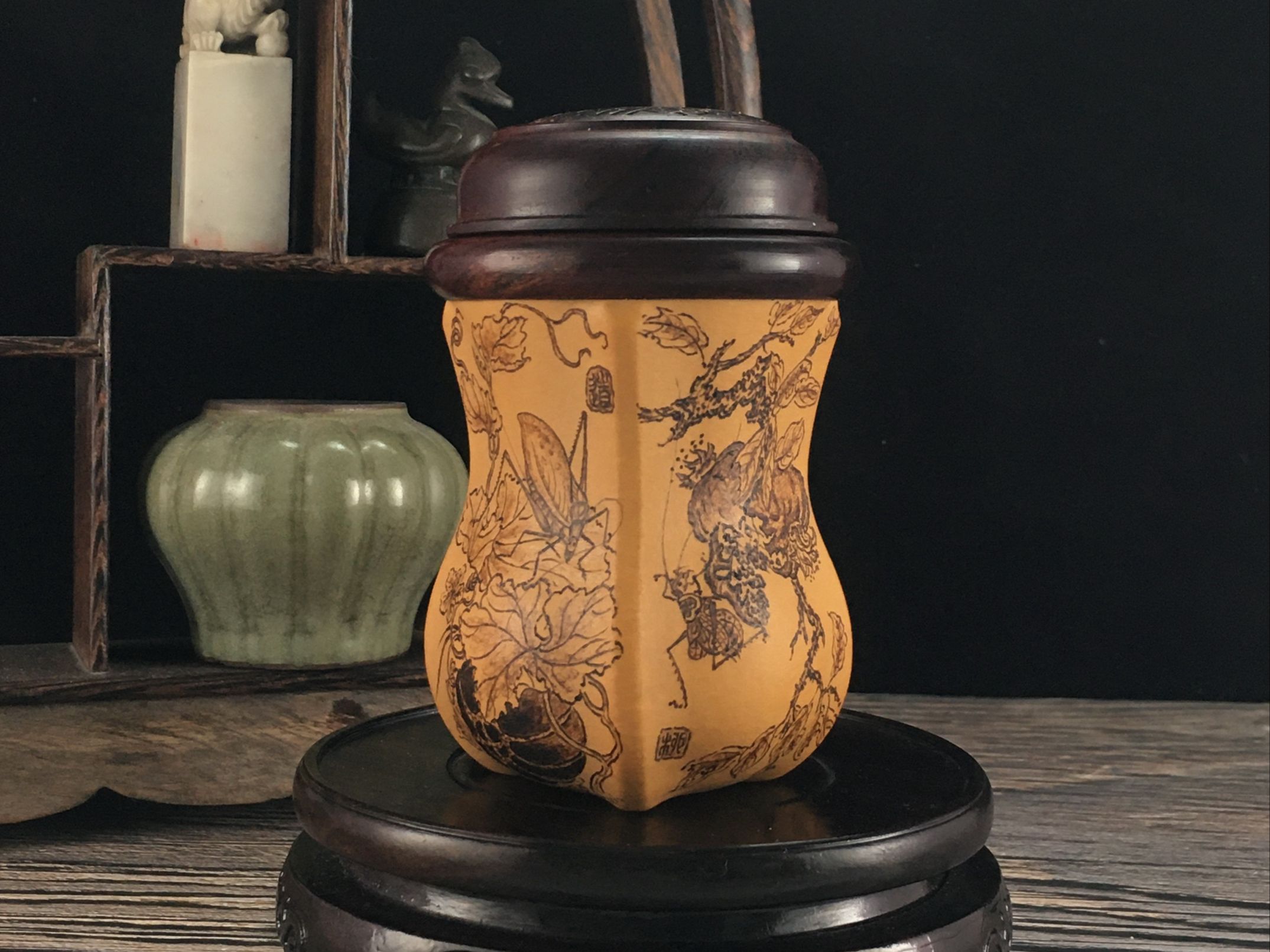 四方小景 纯手工艺烙画烫花养虫蓄虫鸣虫具葫芦蝈蝈叫罐文玩把件