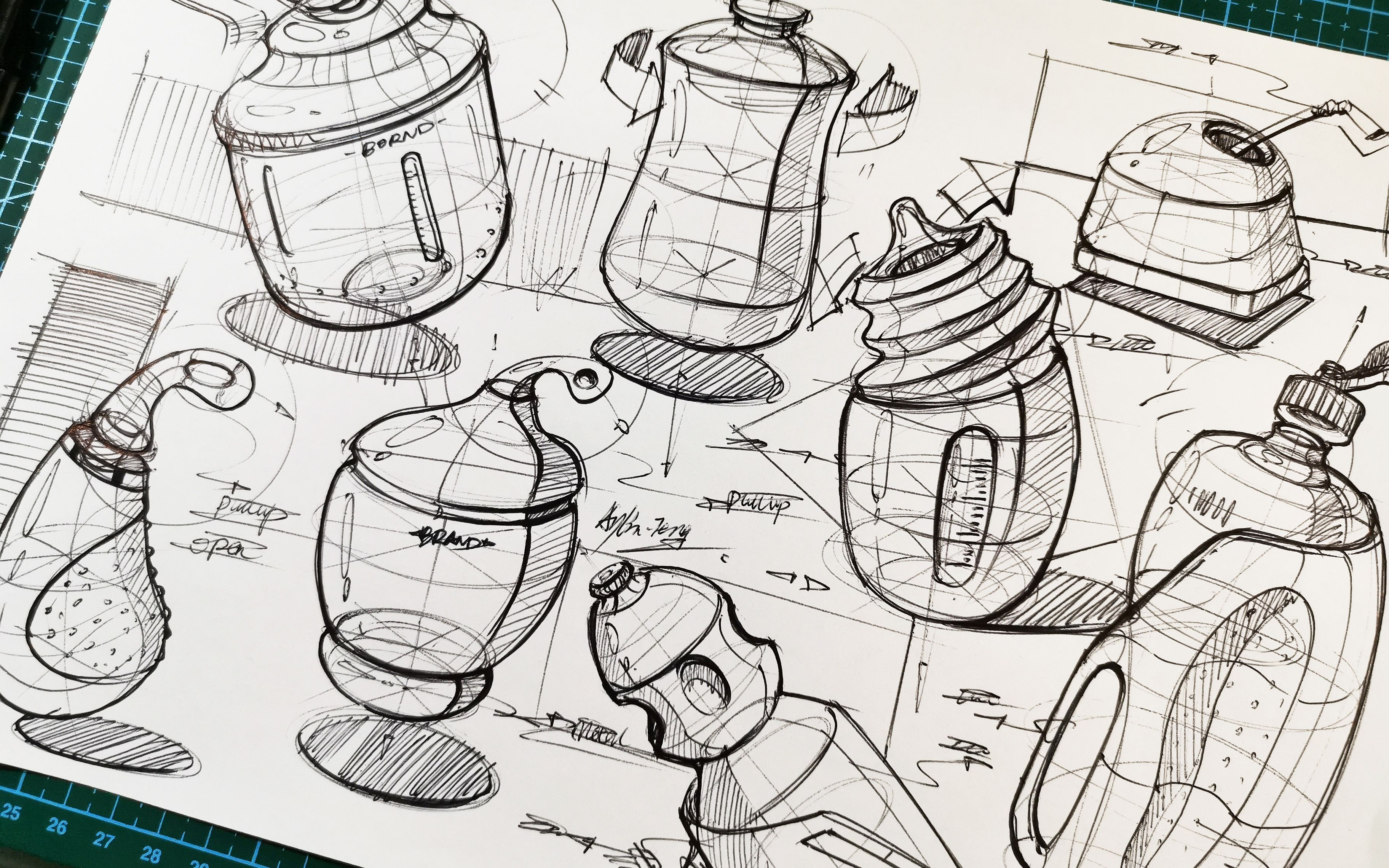【产品设计手绘】十分钟看圆珠笔画瓶瓶罐罐,造型发散