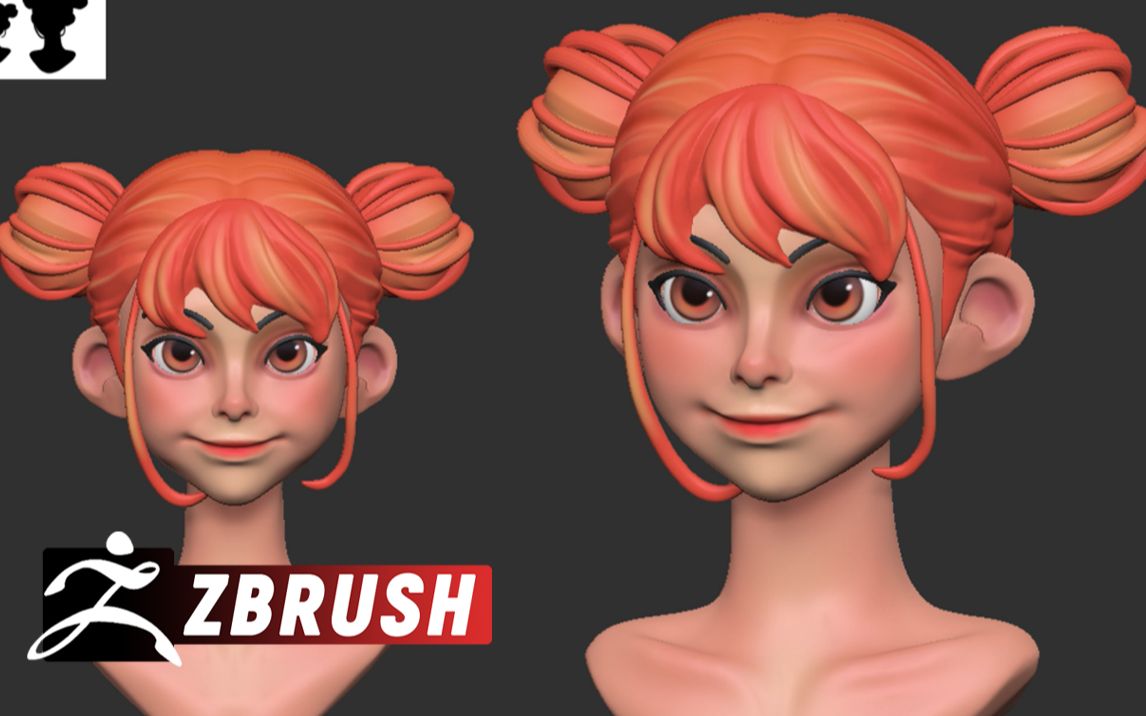 zbrush速雕卡通二次元双丸子头女孩,次世代快速建模人物模型,zbrush