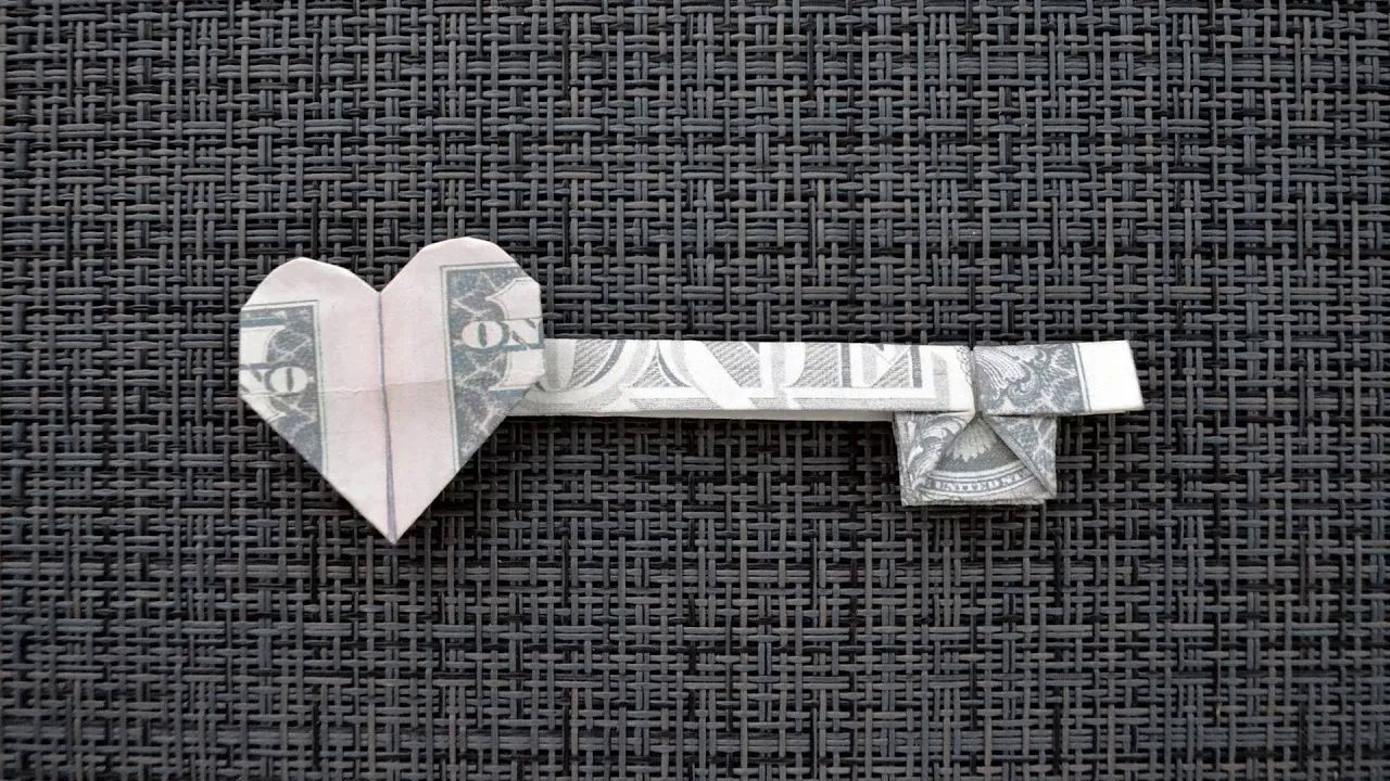 【nprokuda origami】爱心钥匙折纸教程 nice money key with the
