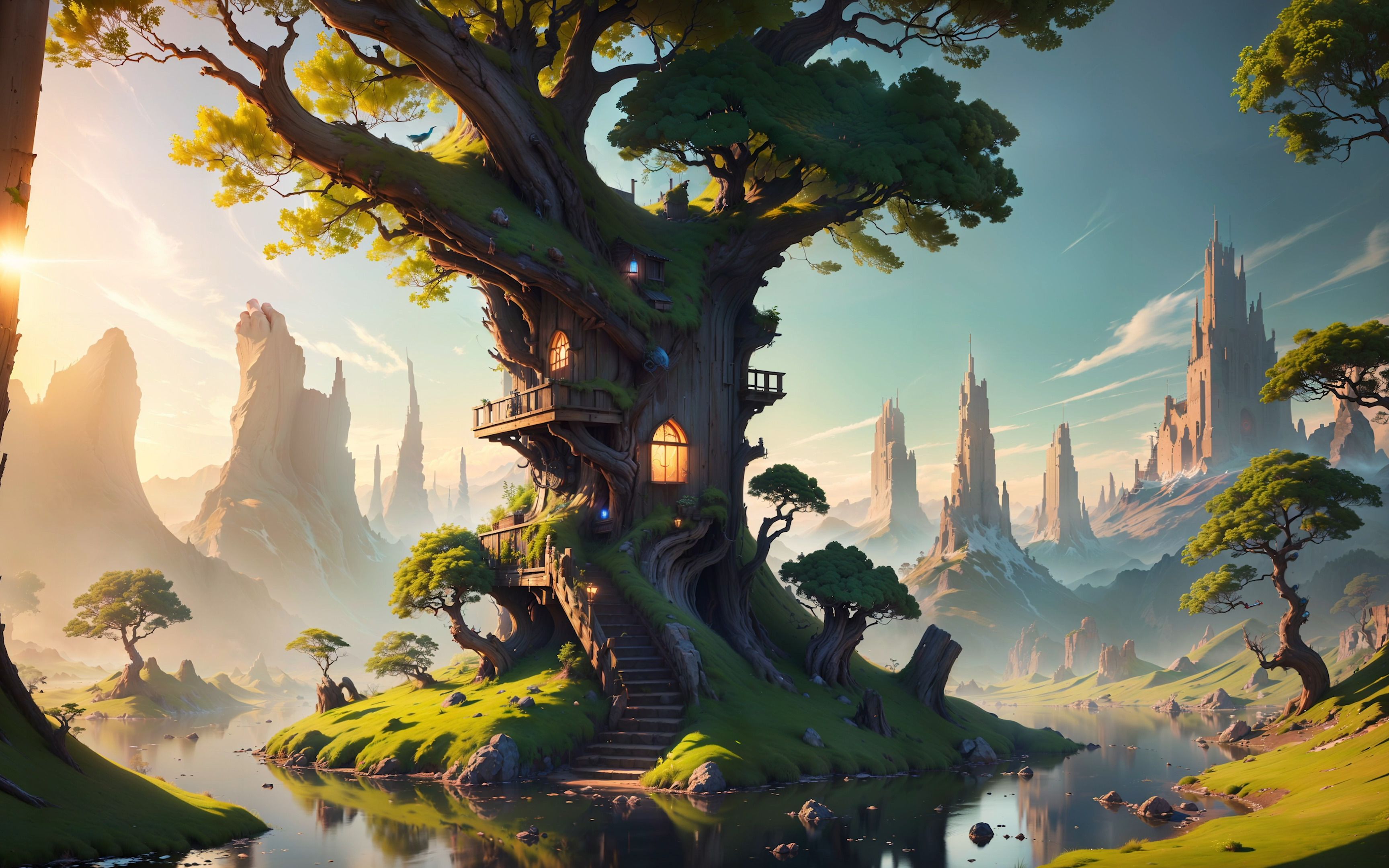 【ai绘画】lora模型|练习27|场景-4k林中树屋