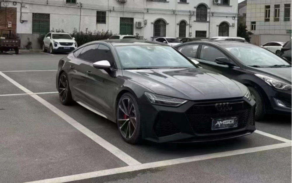 奥迪19-23款rs7前包围 侧裙 后包围配三代不锈钢尾喉银色