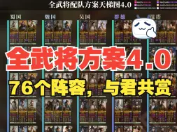 Download Video: 【三国：谋定天下】全武将方案图4.0，包含所有武将，76个阵容