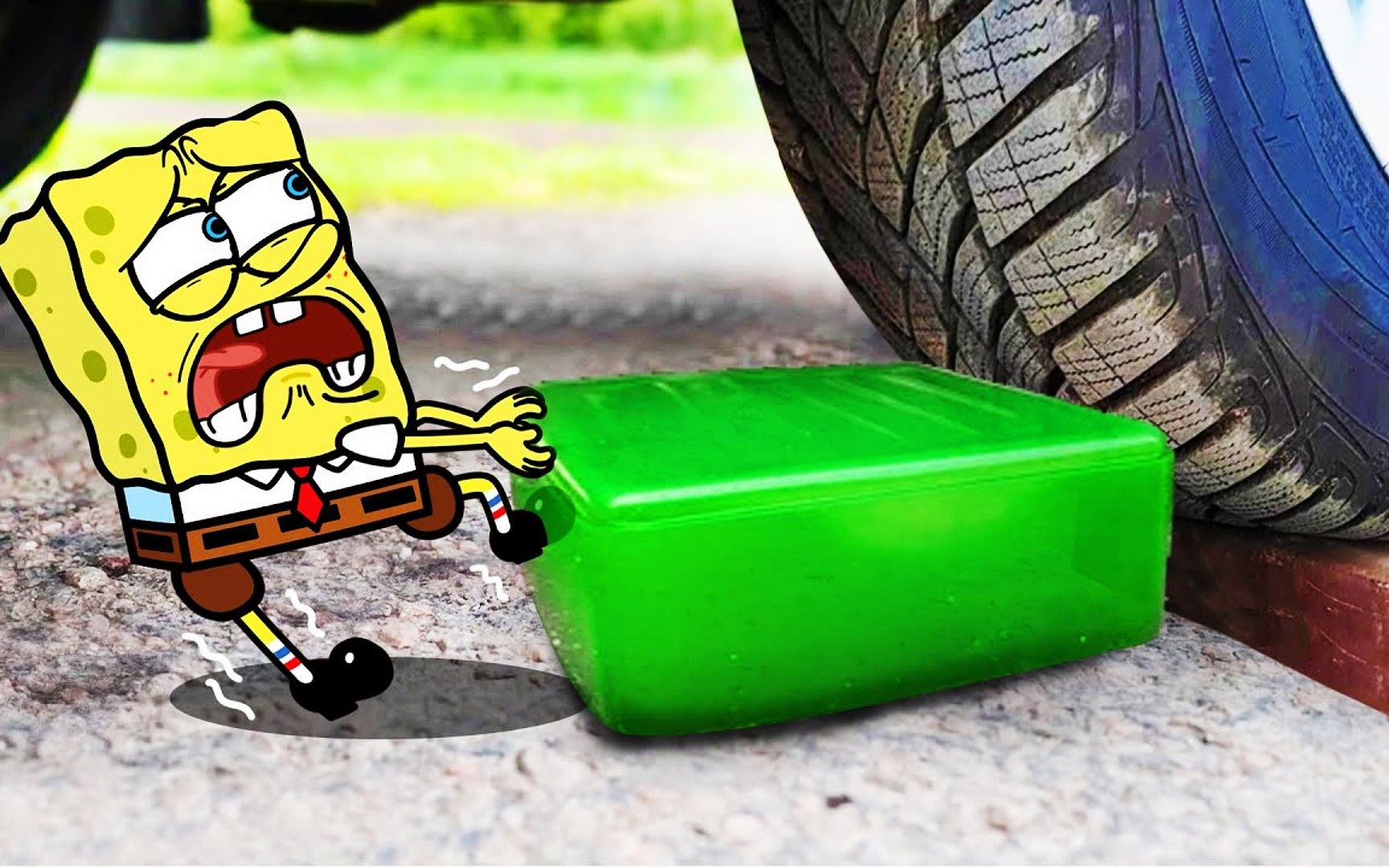 解压动画:绿色方块危险,大轮胎随时会起动,海绵宝宝如何应对?