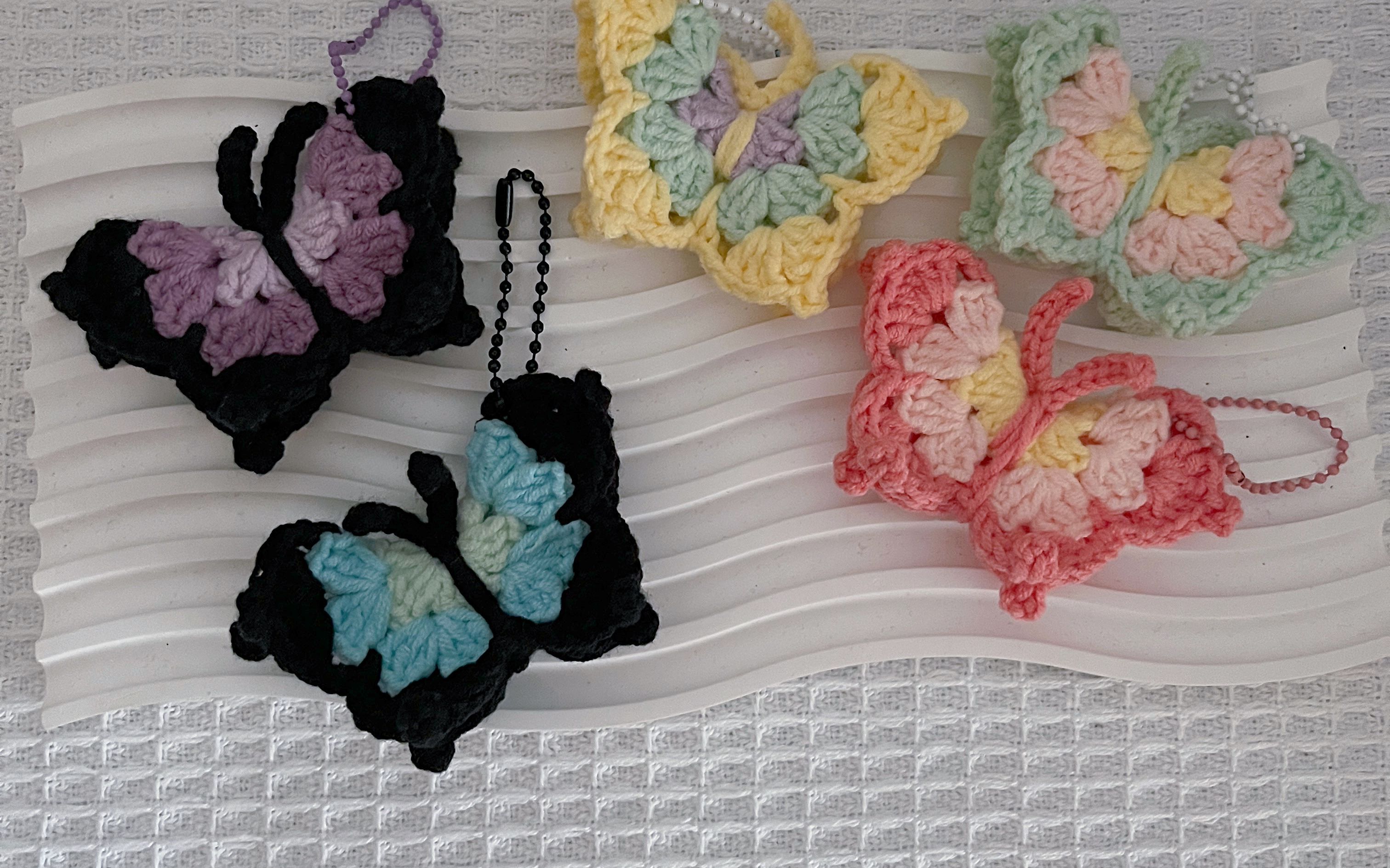 【tao桃手工】钩针编织可爱蝴蝶挂件钥匙扣包包车载挂饰-文人且--默认