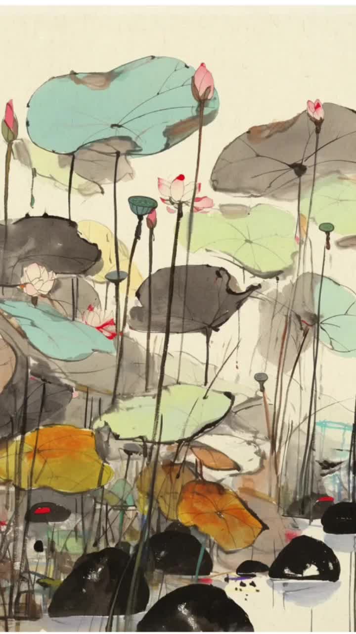 吴冠中风格,荷塘水墨画