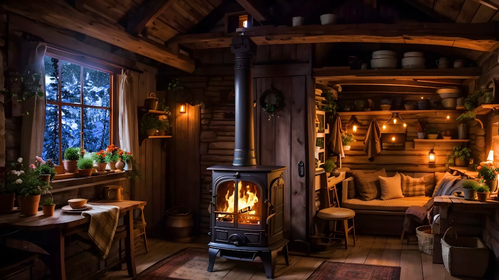 告别失眠舒适温馨的木屋氛围刺骨的冷风声和噼啪作响的壁炉燃烧声放松