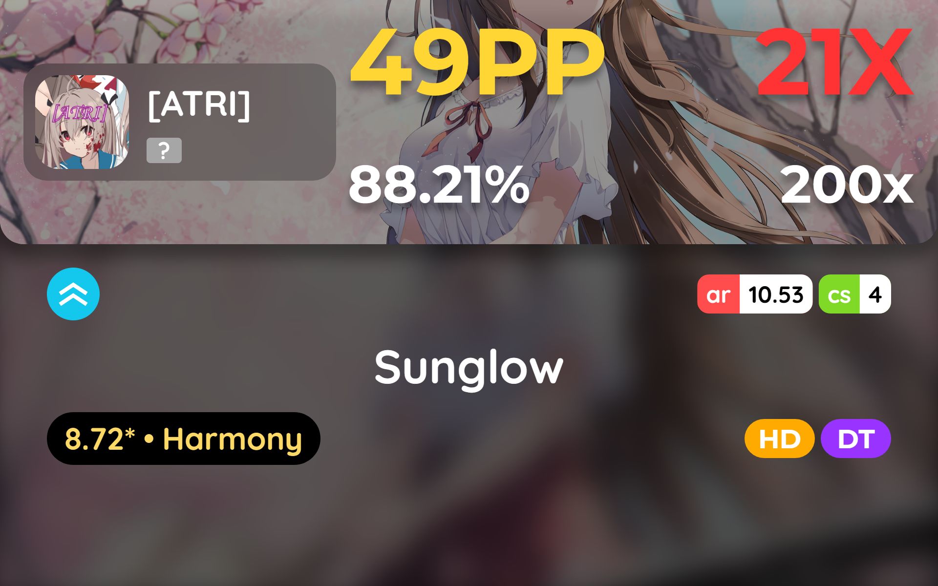 [osu!] 8.72☆ Sunglow 第一段大跳全连 21miss哔哩哔哩bilibili