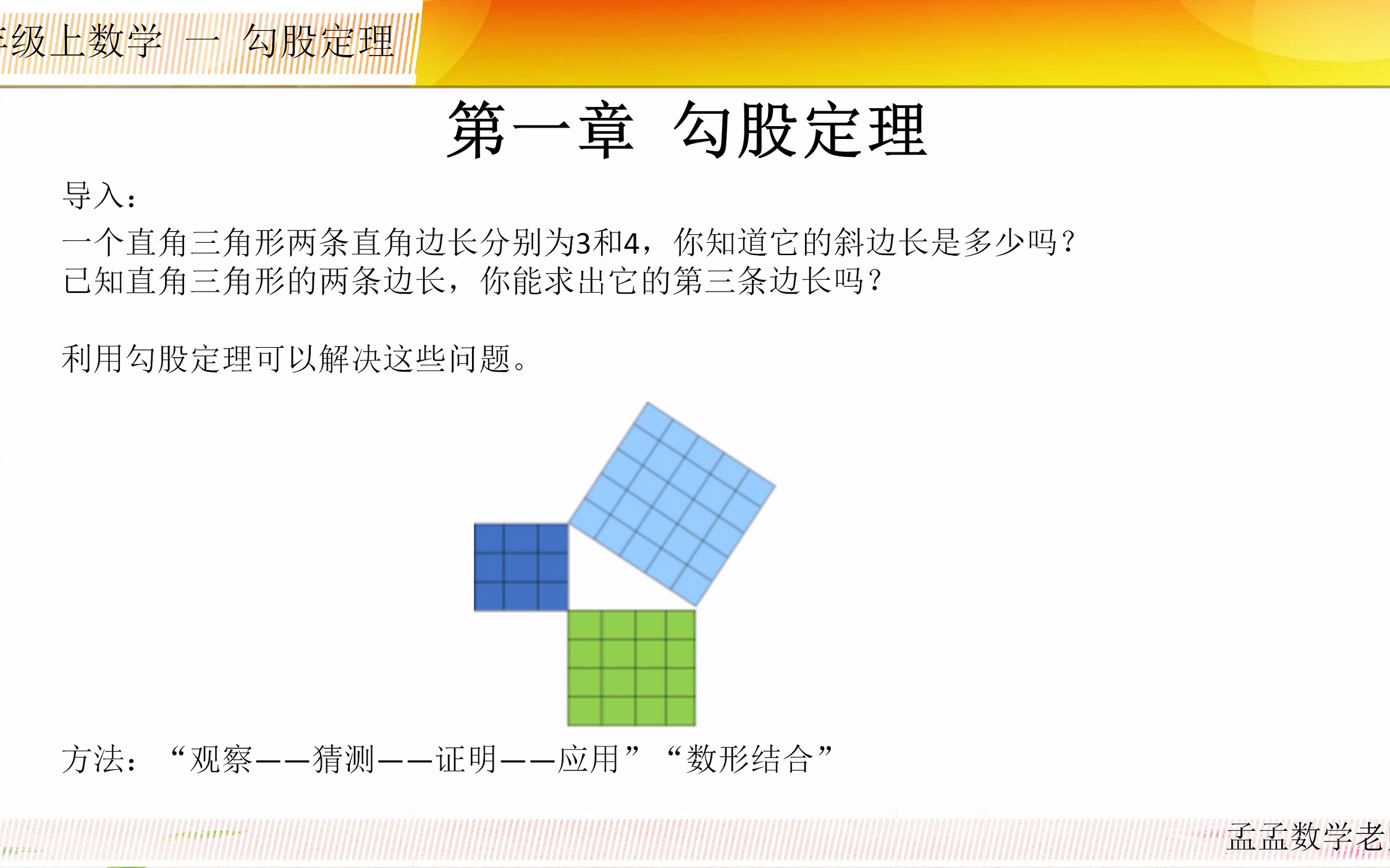 八年级上册数学全册 一 勾股定理 二 实数 三 位置与坐标 四 一次函数 五 二元一次方程组 六 数据的分析 七 平行线的证明 孟孟数学老师哔哩哔哩bilibili