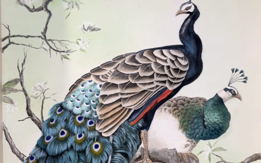 浮雕壁画作品:孔雀图(第二集上色过程)