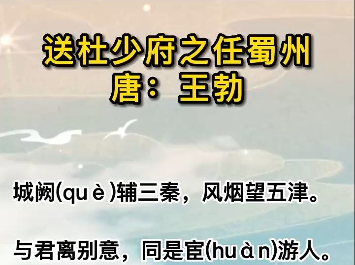 今日必背3+证书古诗文——送杜少府之任蜀州哔哩哔哩bilibili