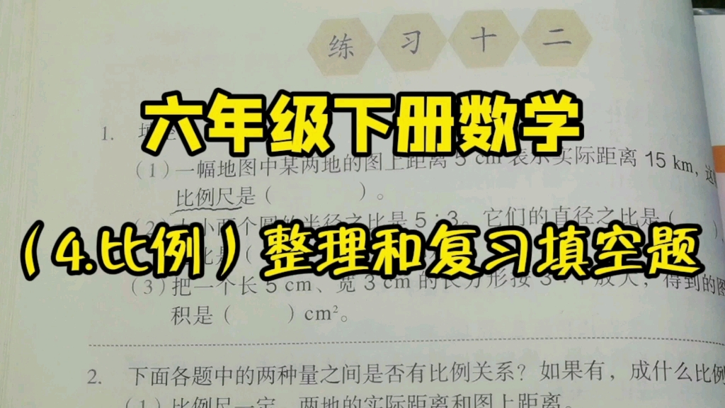 六下数学(4.比例)练习十二填空:比例尺、比、放大与缩小练习题哔哩哔哩bilibili