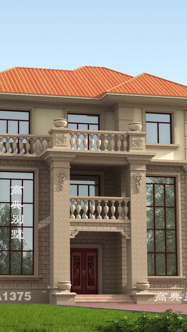 欧式自建别墅,外观简单大方,带挑空客厅.