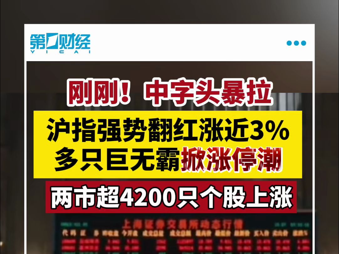 中字头暴拉 沪指强势翻红涨近3% 多只巨无霸掀涨停潮哔哩哔哩bilibili