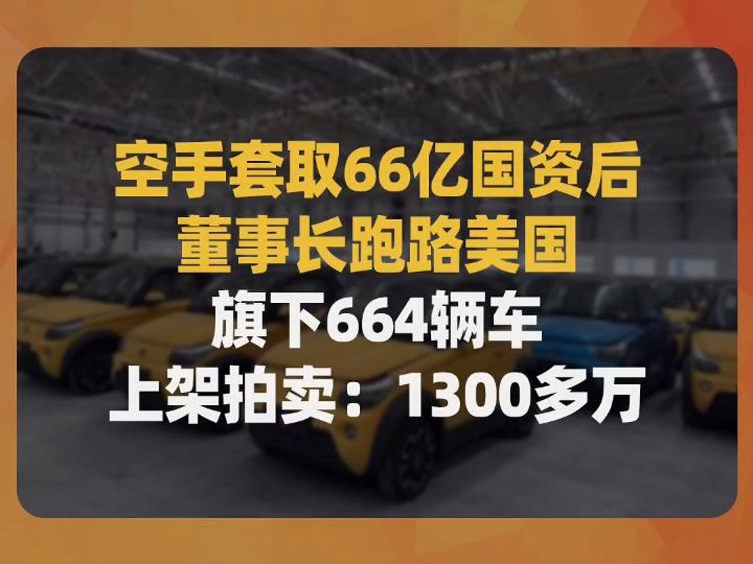 空手套取66亿国资后,董事长跑路美国,旗下664辆车上架拍卖:1300多万哔哩哔哩bilibili