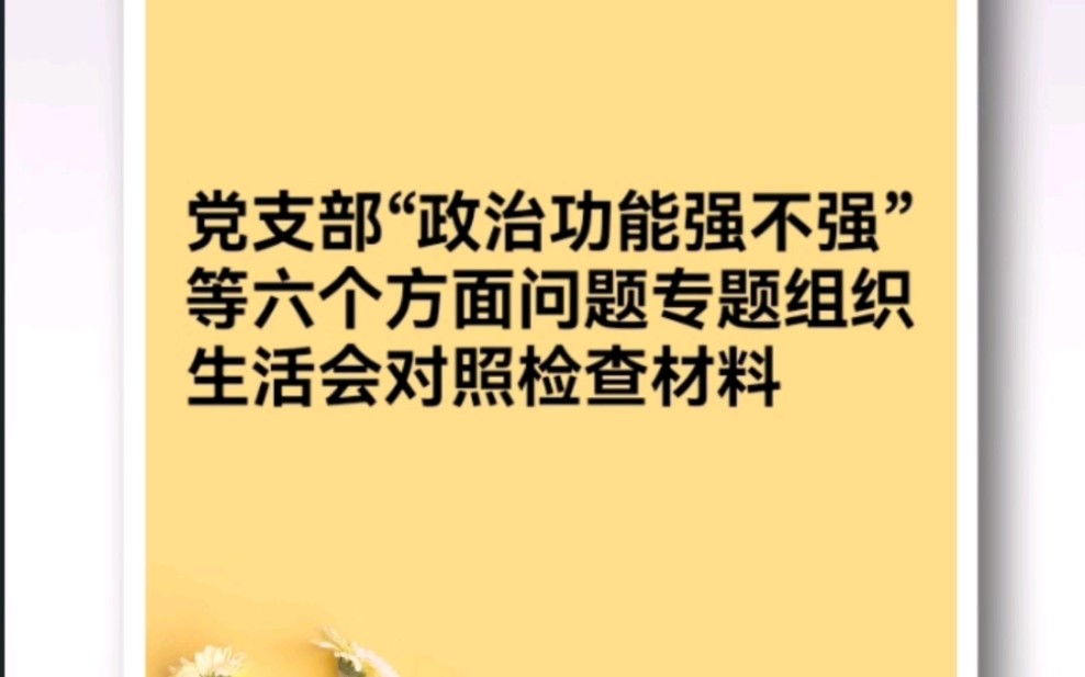 党支部“政治功能强不强”等六个方面问题专题组织生活会对照检查材料哔哩哔哩bilibili