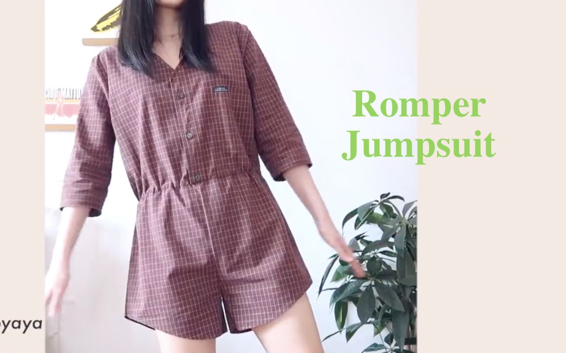 Refashion DIY Mens Shirt into Romper Jumpsuit 连体裤  madebyaya哔哩哔哩bilibili