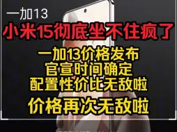 离谱极了，一加13价格确定，官宣各方面配置无敌啦，小米15彻底坐不住了！