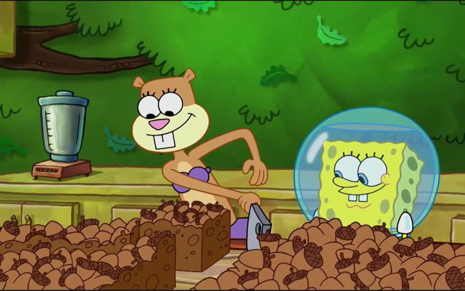 为了不浪费坚果,珊迪做出坚果奶油,派大星很喜欢!