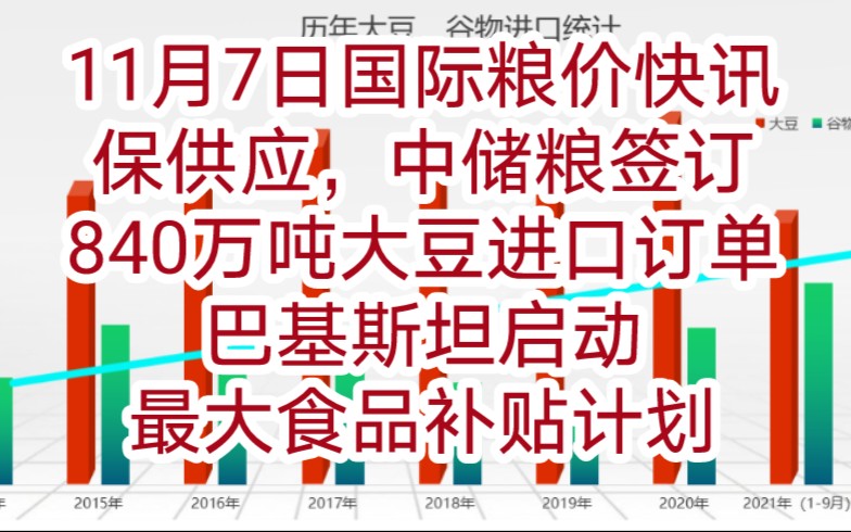 11月7日国际粮价快讯:保供应,中储粮签订840万吨大豆进口订单,巴基斯坦启动最大食品补贴计划哔哩哔哩bilibili