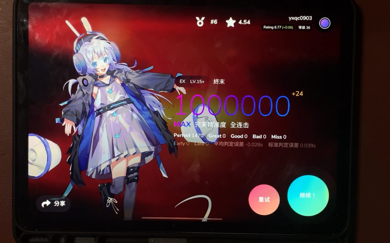 [图]【Cytoid】终末 15+ ranked 1000000满分手元