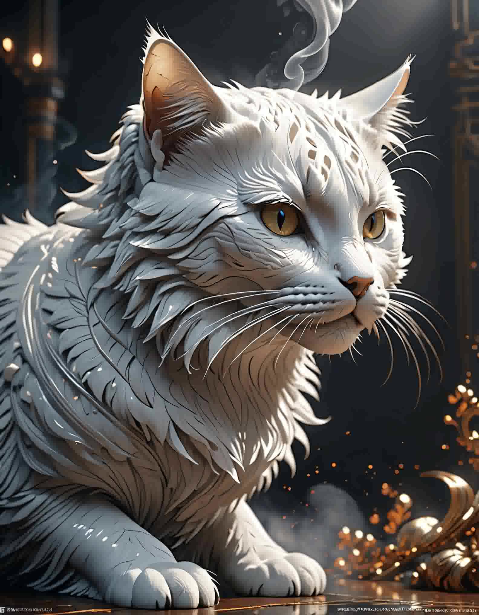 一只用金属制成的可爱小猫机器人赛博朋克风