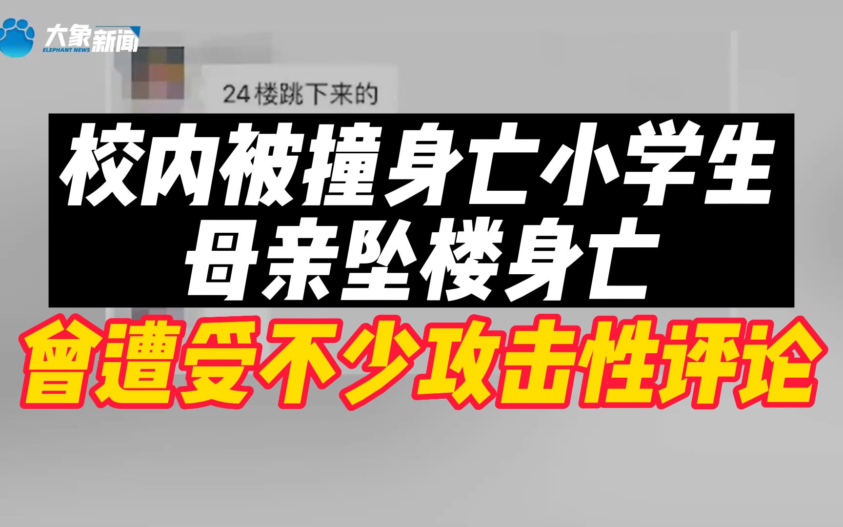 武汉校内被撞身亡小学生母亲坠楼身亡 曾遭受不少攻击性评论哔哩哔哩bilibili