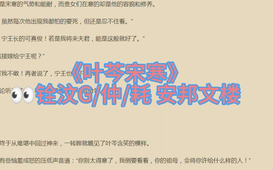 优质言情小说《叶芩宋寒》在线阅读又名叶芩宋寒哔哩哔哩bilibili