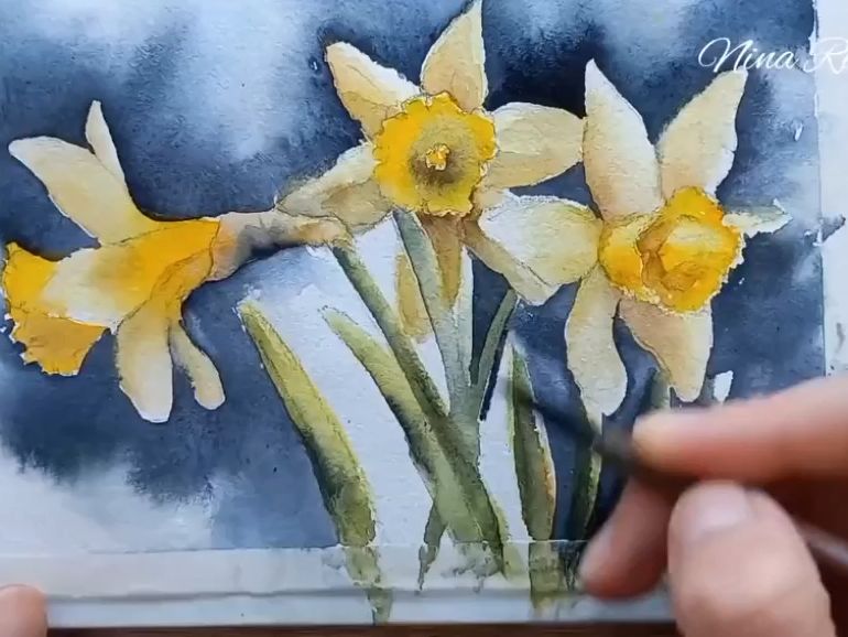 【水彩画入门】俄罗斯小姐姐妮娜的水仙花