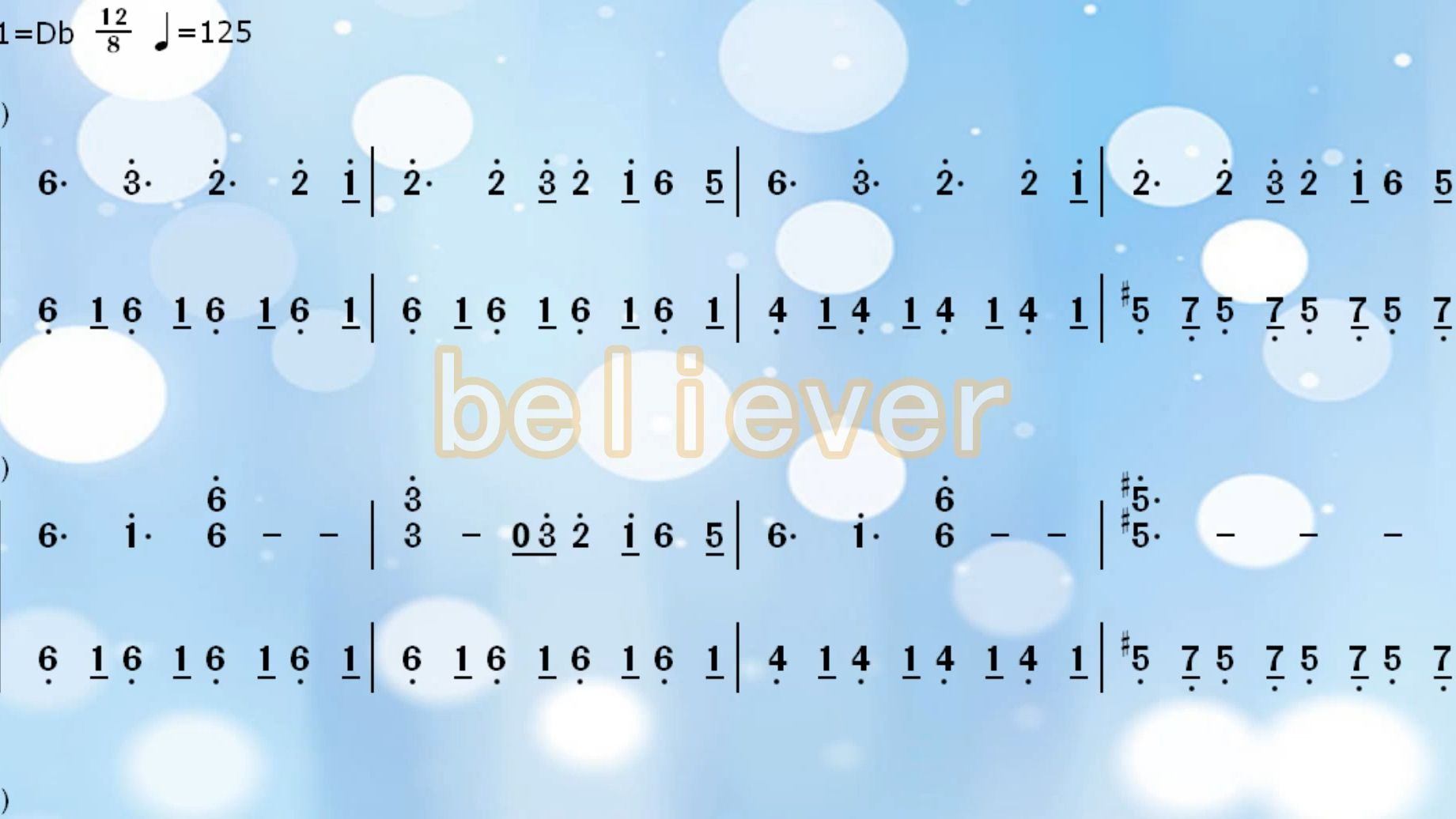 believer钢琴谱数字图片