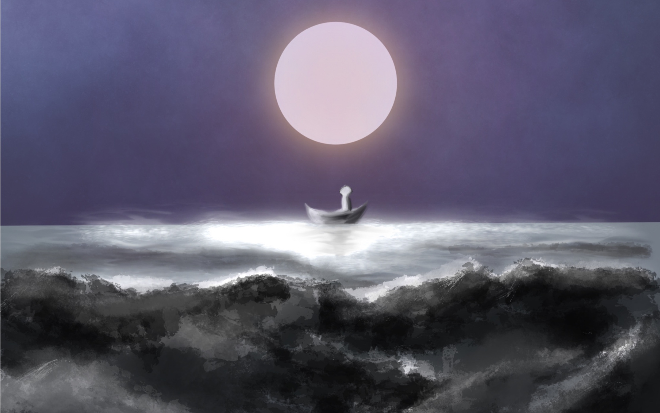 【procreate绘画】月下独舟