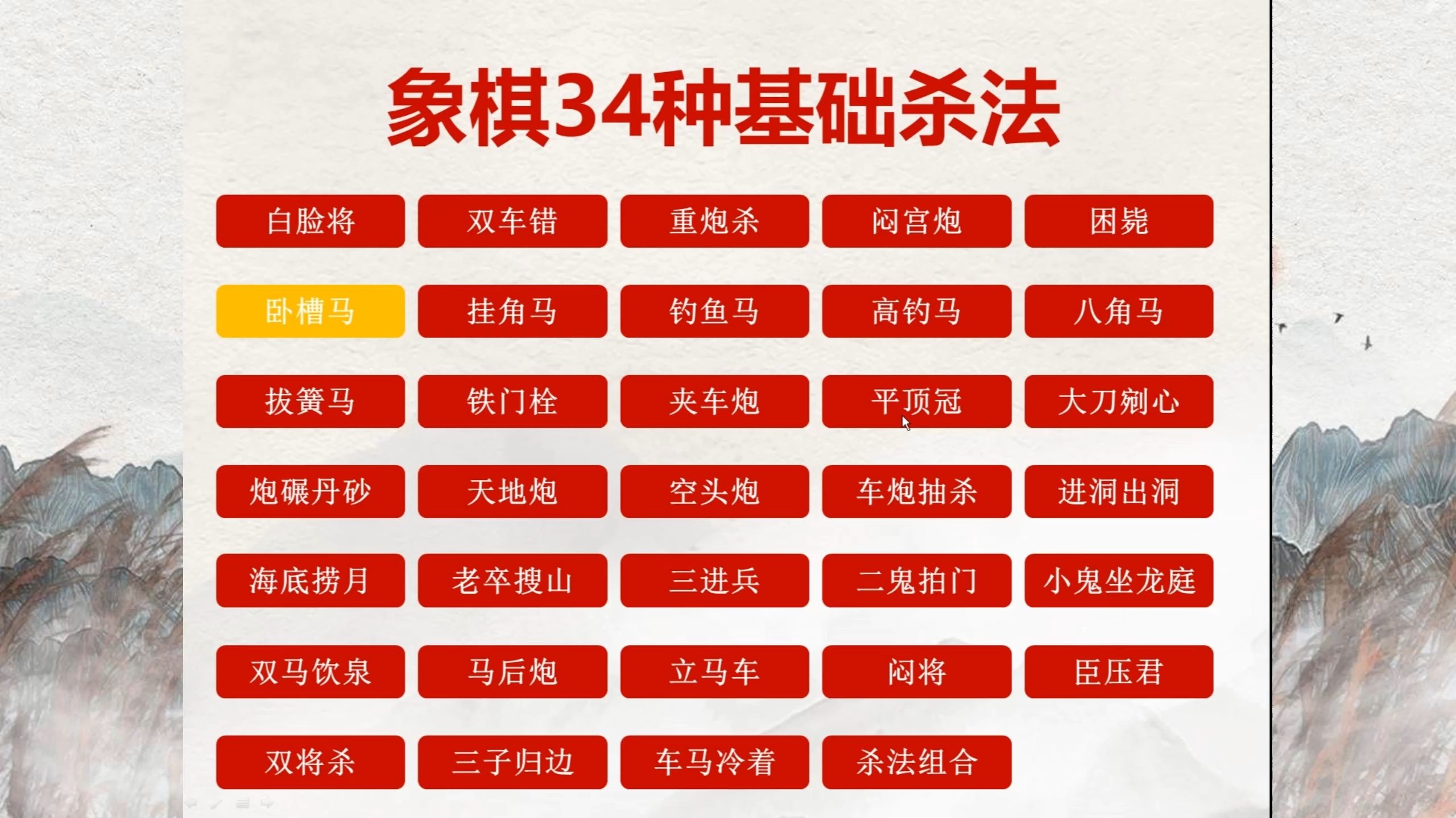 象棋34种基础杀法之卧槽马