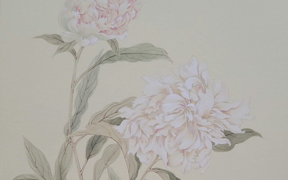 【国画】工笔没骨芍药·叶筋勾线部分