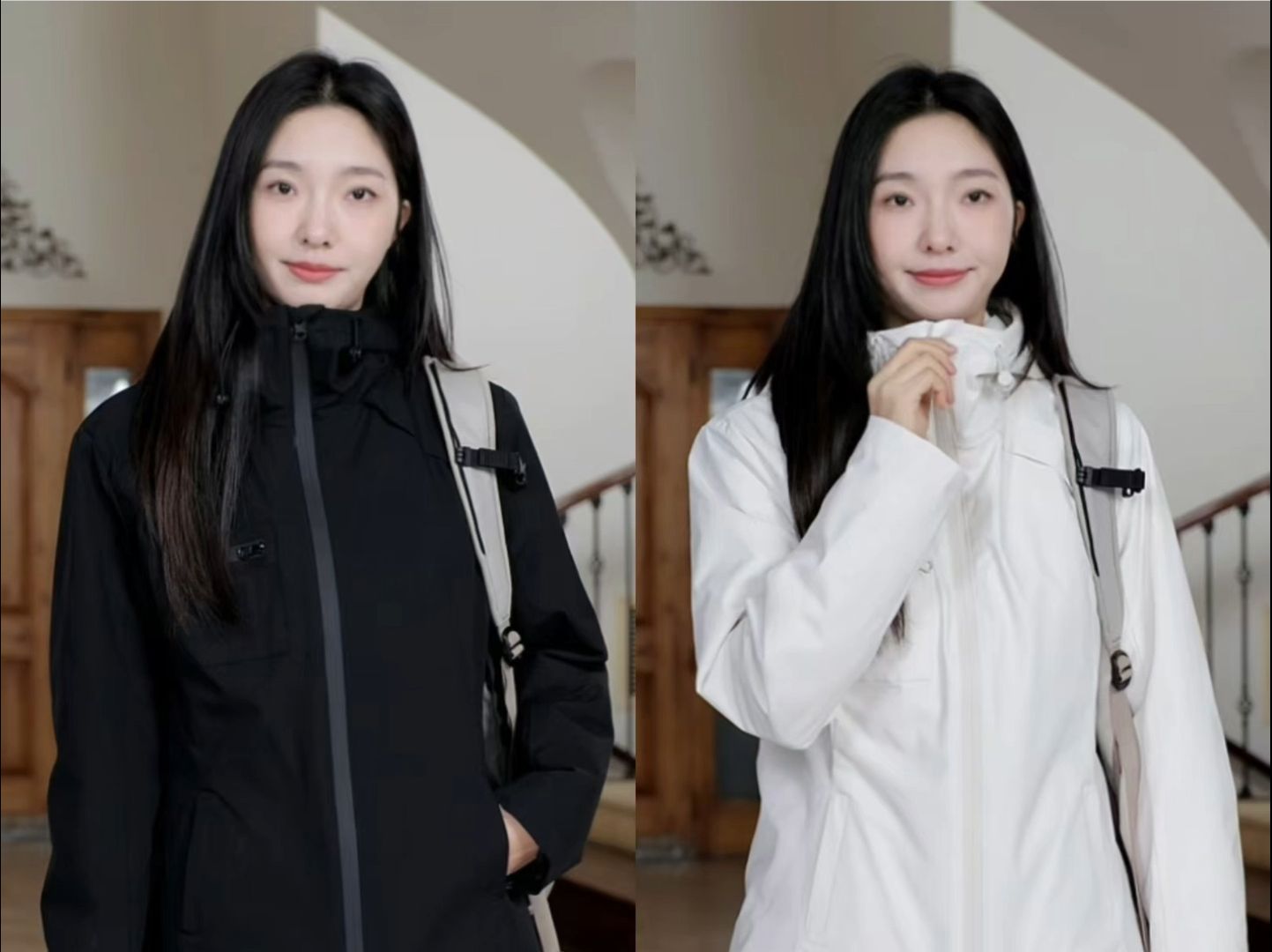 黑白两色轻薄款冲锋衣羽绒服