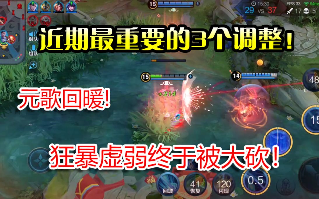 王者荣耀:近期重要调整!狂暴虚弱被砍核心!元歌回暖诸葛增强!