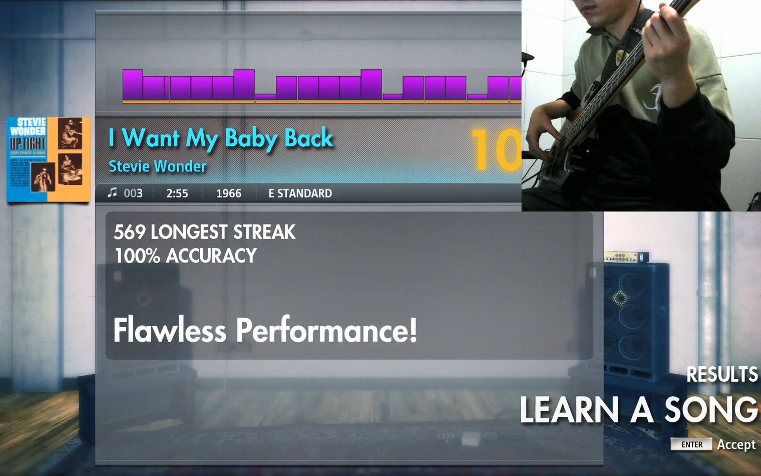 [图]《I Want My Baby Back》- Stevie Wonder 摇滚史密斯 Rocksmith 首次录制，贝斯准确率100%