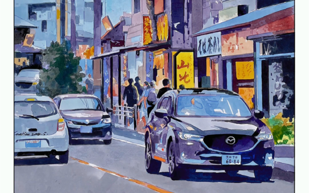 日本街景马克笔插画