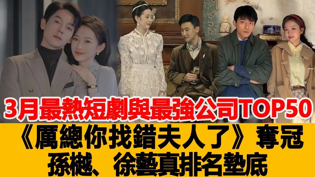 [图]3月最热短剧与最强公司TOP50发布：《厉总你找错夫人了》夺冠，孙樾、徐艺真189亿的播放量竟然排名垫底！港台娱乐汇#徐艺真#孙樾