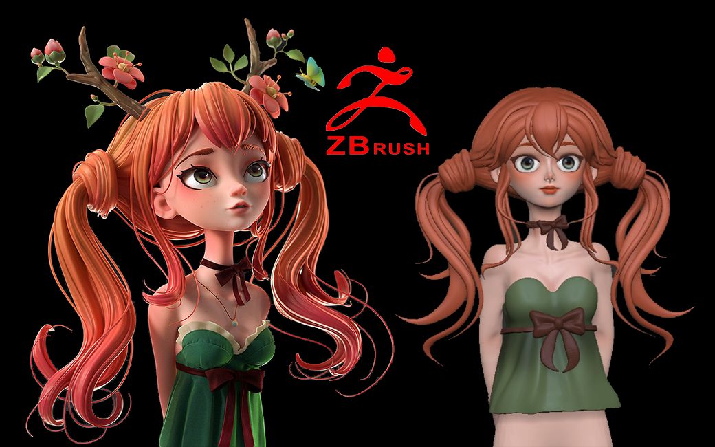 【zbrush人物教程】可爱卡通动漫女孩模型建模案例教学,美术生必学