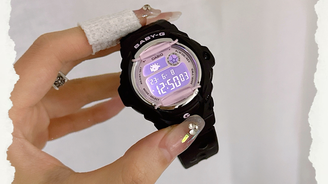 卡西欧baby-g 中古款香芋粉 库洛米黑粉色 bg-169