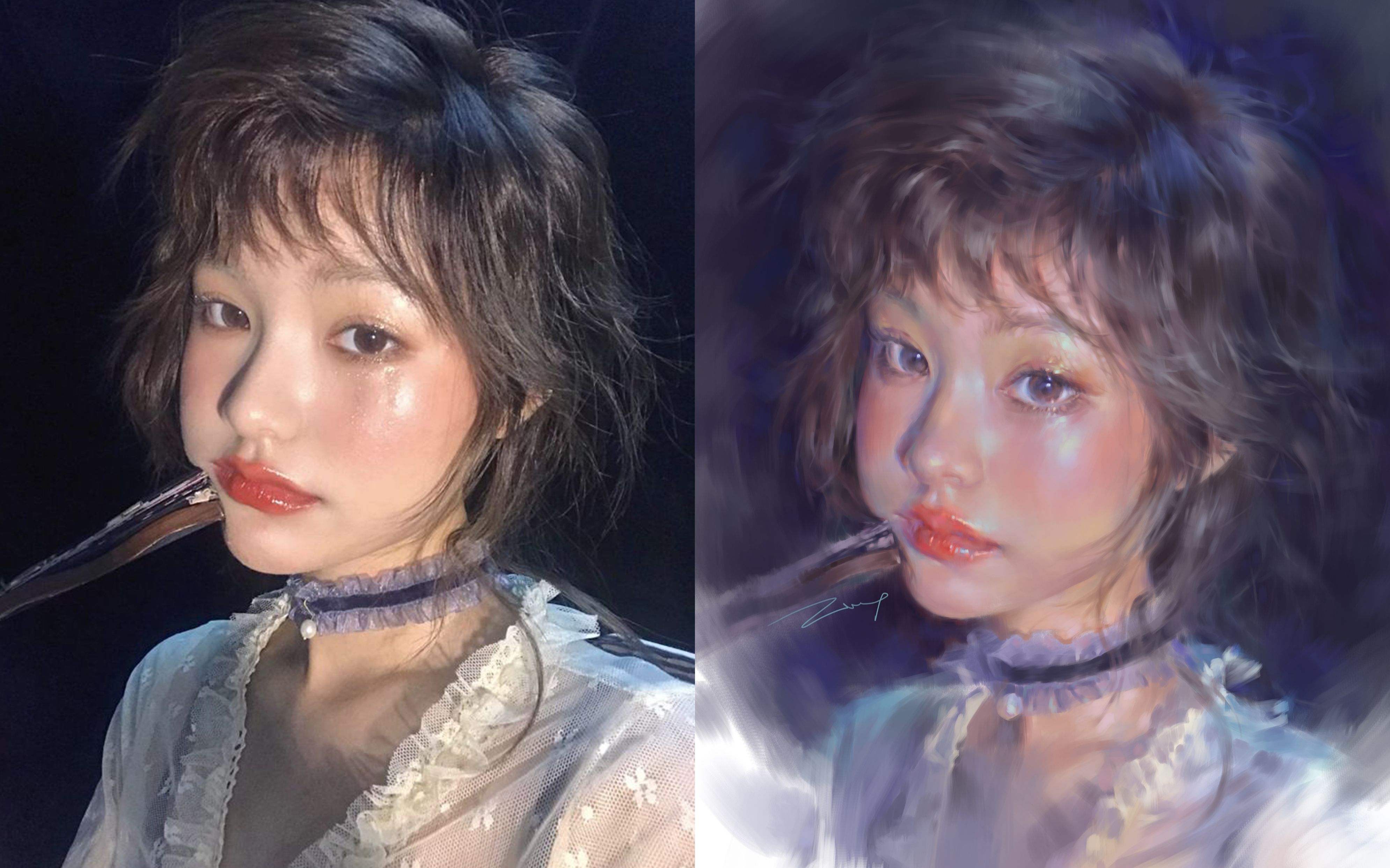 【ps厚涂】写实妹子厚涂过程,不打草稿