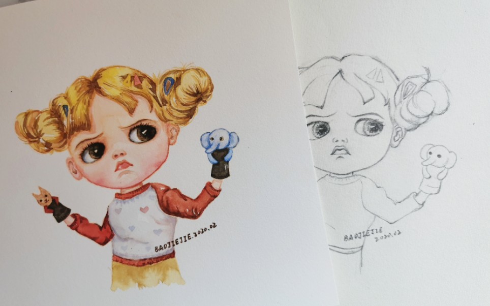 【水彩】皱眉撅嘴可爱娃娃 水彩人物卡通萌娃