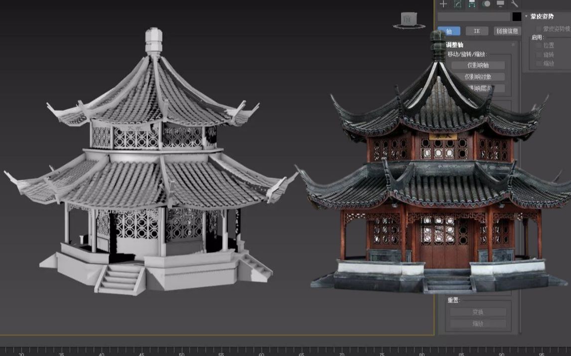 【3dmax】古风亭子建模全过程,次世代场景房屋模型制作
