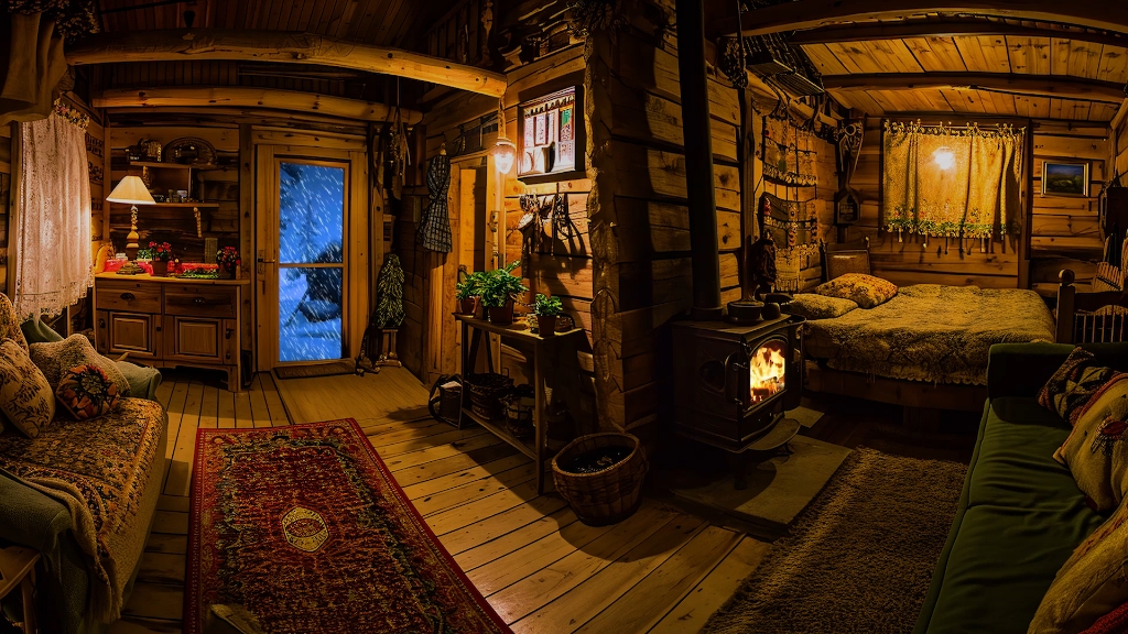 暴风雪场景壁炉燃烧的声音和放松的雪花飘落声有助于缓解疲劳治愈失眠