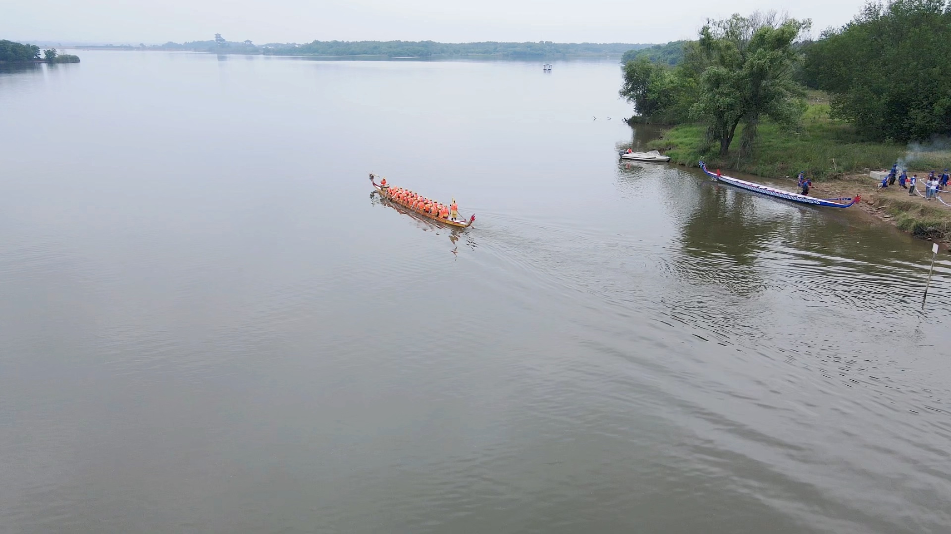2022年端午节赛龙舟航拍安徽安庆怀宁县三鸦寺湖2