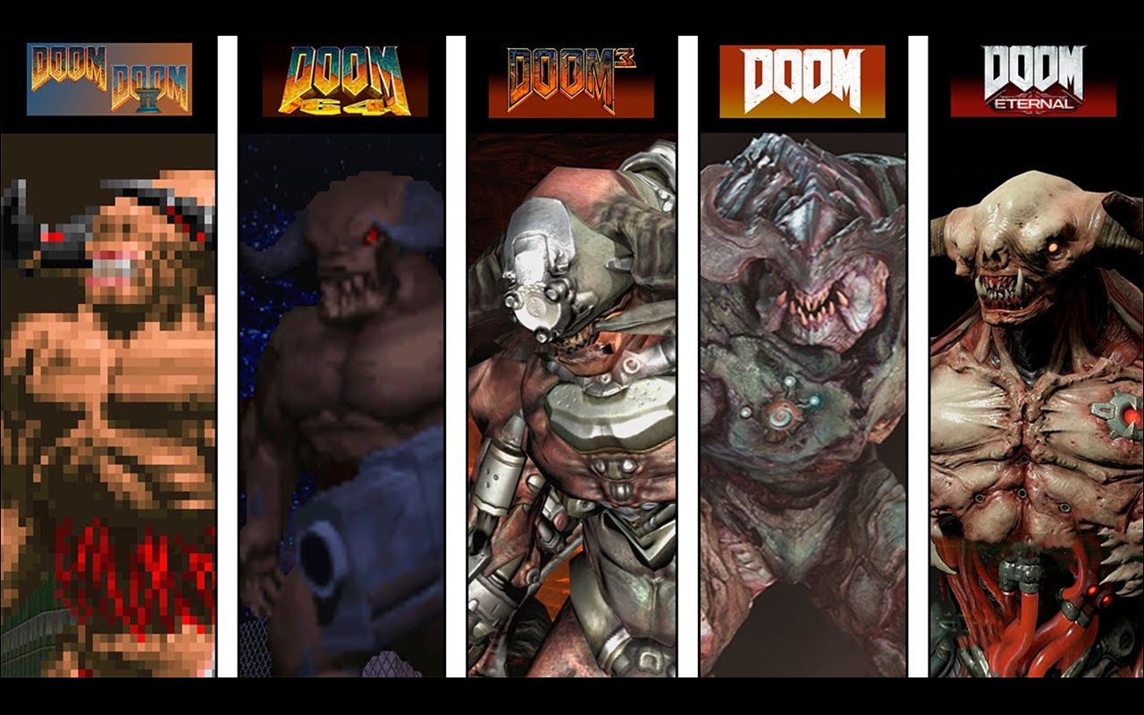 [图]DOOM Eternal vs DOOM 2016 vs DOOM 3 vs DOOM 64 vs DOOM 1&2 人物建模进化史 1993 - 2020