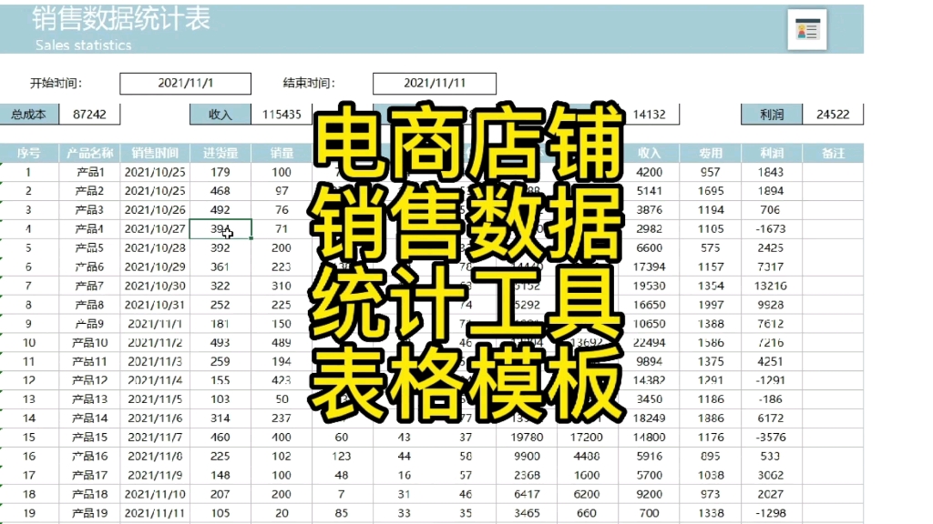 电商店铺销售数据统计工具表格哔哩哔哩bilibili