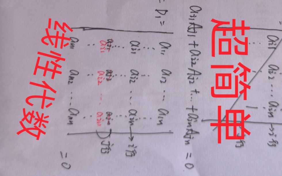 行列式中某一列的各个元素与另一列对应元素的代数余子式的乘积之和为零,到底是什么意思(个人理解)哔哩哔哩bilibili