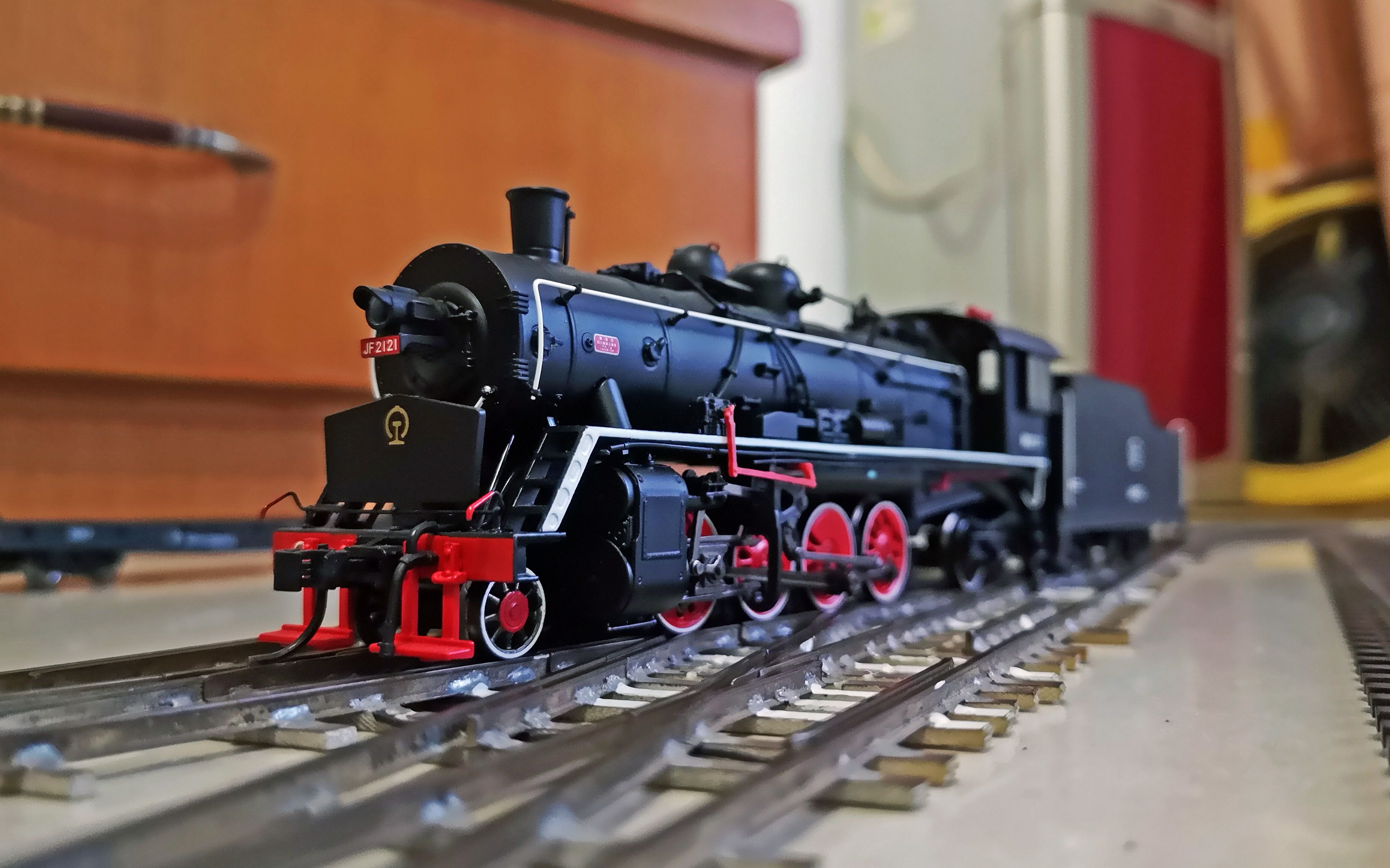 活动作品火车模型跟踪拍摄解放型蒸汽机车运行