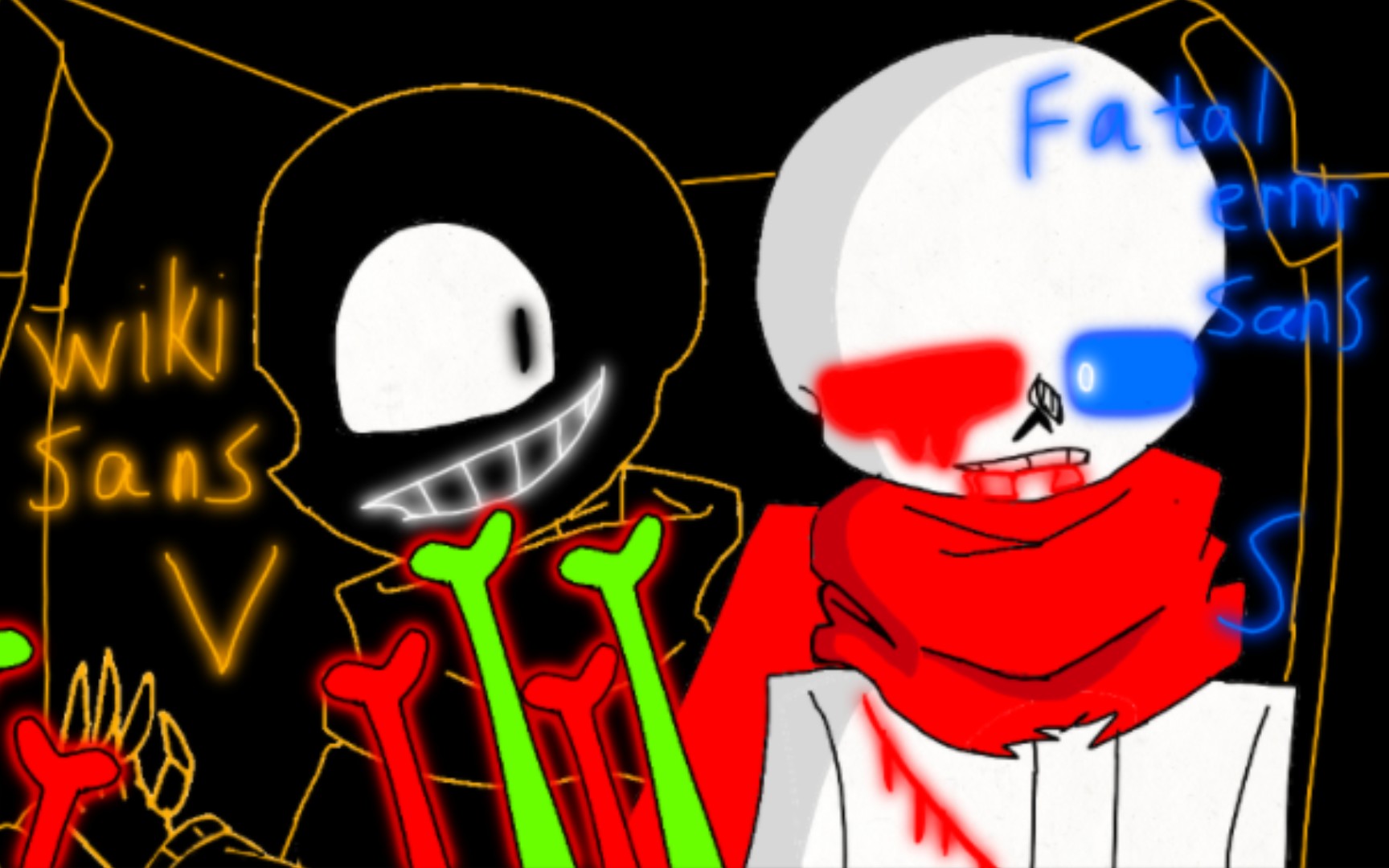 【指绘/动画/ut】wiki sans vs fatal error sans 1980帧(秒/14)上色